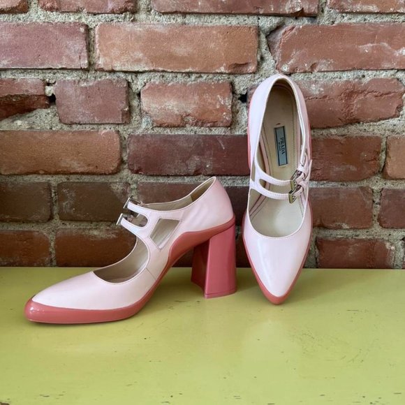 Prada Pink Two-tone Leather Mary Jane Pumps - Picture 2 of 4